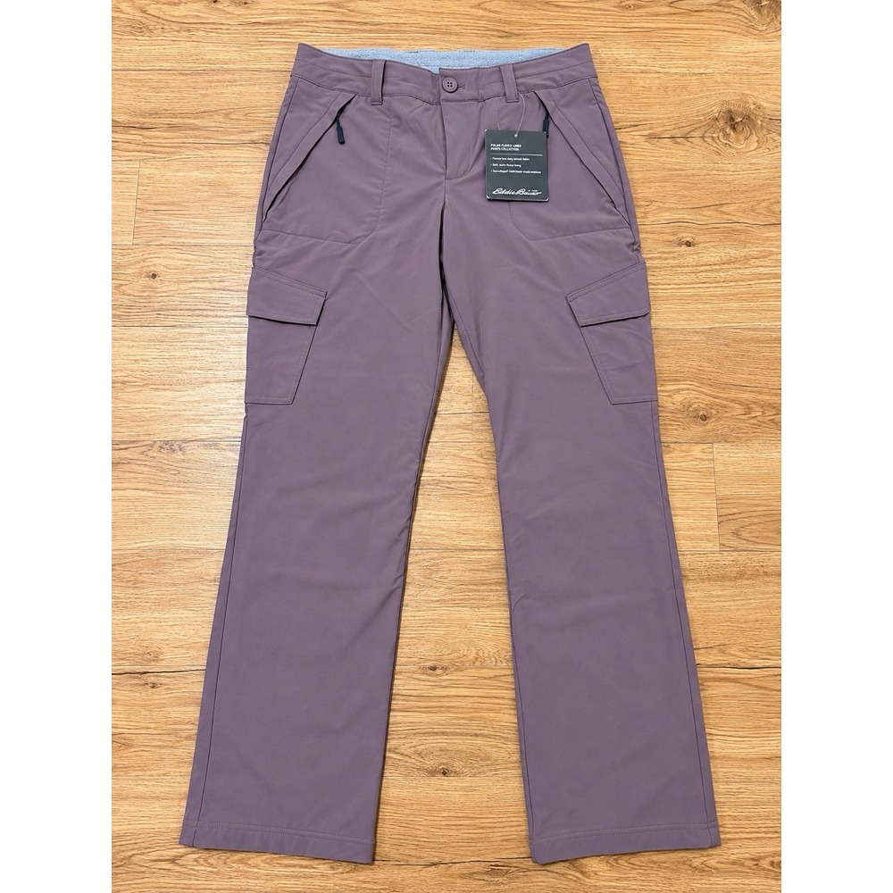 Eddie Bauer Polar Fleece Lined Pants Womens 8 Mulberry 32" Hiking Cargo NWT